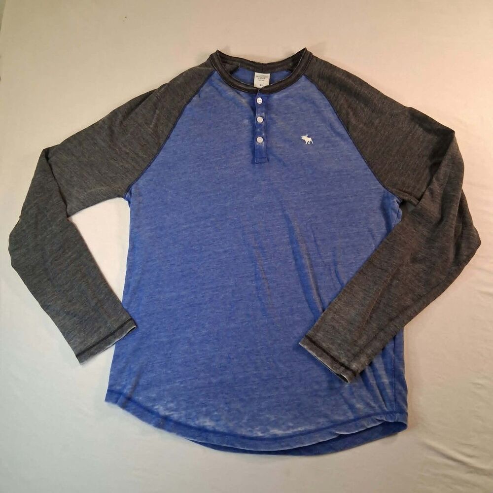 Abercrombie & Fitch Mens XL Henley Shirt Raglan Long Sleeve Blue NWOT